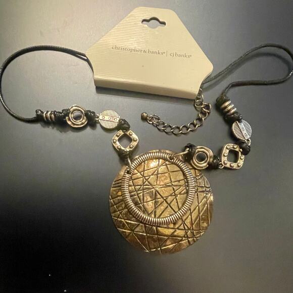 Christopher & Banks Boho Silver Metal Medallion Necklace - Picture 2 of 6